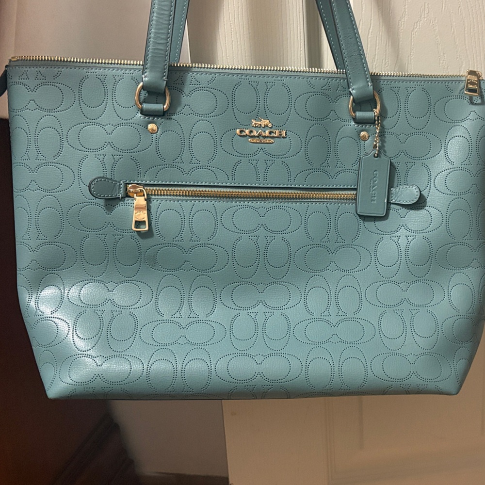 Coach Blue Embossed Leather Tote